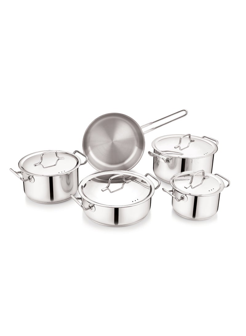 Vinod Classique Deluxe 9 Piece Stainless Steel Cookware Set | 2 L, 3.6 L, 3.8 L & 5.5 L Casseroles with Lids & 24 cm Frypan |  | Heavy Bottom Induction | Healthy  Cookware Set - Image 1